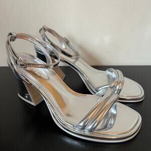 Circus NY Sam Edelman Hartlie Metallic Silver Open Toe Chunky Heels 8.5